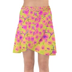 Cherries Fruit Food Neon Texture Fluorescent Wrap Front Skirt by Wegoenart
