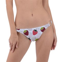 Strawberry Fruit Pattern Background Ring Detail Bikini Bottom by Wegoenart