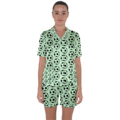 Pattern Ball Soccer Background Satin Short Sleeve Pajamas Set by Wegoenart