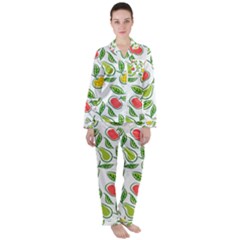 Fruit Fruits Food Illustration Background Pattern Satin Long Sleeve Pajamas Set by Ravend
