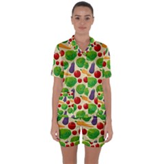 Food Illustration Pattern Texture Satin Short Sleeve Pajamas Set by Ravend