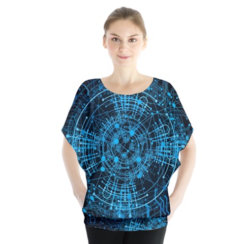Network Circuit Board Trace Batwing Chiffon Blouse by Ravend