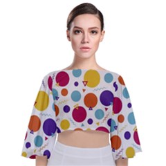 Background Polka Dot Tie Back Butterfly Sleeve Chiffon Top by Ravend