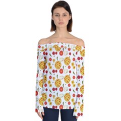 Illustration Pizza Background Vegetable Off Shoulder Long Sleeve Top by Ravend