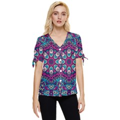 Purple, Blue And Pink Eyes Bow Sleeve Button Up Top by ConteMonfrey