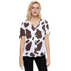 Cow Spots Brown White Bow Sleeve Button Up Top by ConteMonfrey