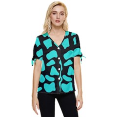 Blue Neon Cow Background   Bow Sleeve Button Up Top by ConteMonfrey