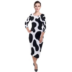 Cow Black And White Spots Quarter Sleeve Midi Velour Bodycon Dress by ConteMonfrey