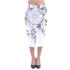 Dreamcatcher Feather Flower Illustration Art Velvet Midi Pencil Skirt by danenraven