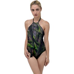 Tree Moss Forest Bark Wood Trunk Go With The Flow One Piece Swimsuit by Wegoenart