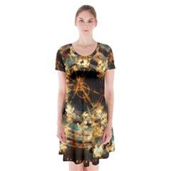 Science Fiction Background Fantasy Short Sleeve V-neck Flare Dress by Wegoenart