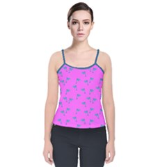 Pink And Blue, Cute Dolphins Pattern, Animals Theme Velvet Spaghetti Strap Top by Casemiro