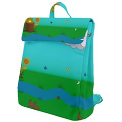 Frog Log Stream River Wallpaper Flap Top Backpack by Ravend