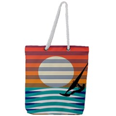 Waves Windsurfer Sun Full Print Rope Handle Tote (large) by Ravend