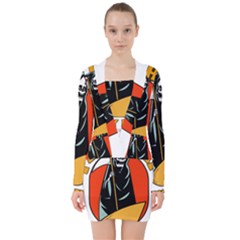 Halloween V-neck Bodycon Long Sleeve Dress by Sparkle