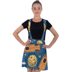 Missile Pattern Velvet Suspender Skater Skirt by Ravend