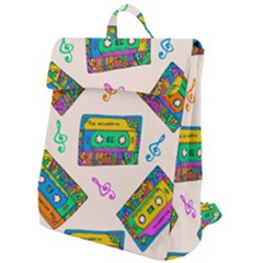 Seamless Pattern With Colorful Cassettes Hippie Style Doodle Musical Texture Wrapping Fabric Vector Flap Top Backpack by Ravend