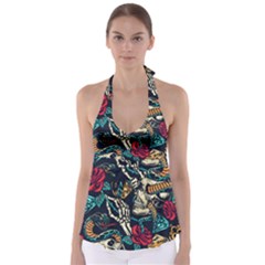 Vintage Art Tattoos Colorful Seamless Pattern Babydoll Tankini Top by Ravend