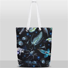 Colorful Abstract Pattern Consisting Glowing Lights Luminescent Images Marine Plankton Dark Full Print Rope Handle Tote (small) by Ravend