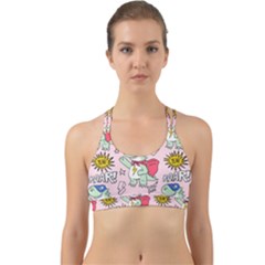 Seamless Pattern With Many Funny Cute Superhero Dinosaurs T-rex Mask Cloak With Comics Style Back Web Sports Bra by Ravend
