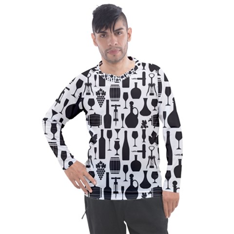 Wine Pattern Black White Men s Pique Long Sleeve Tee by Jancukart