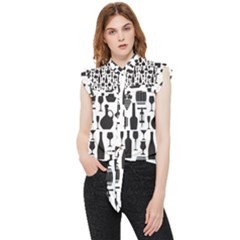 Wine Pattern Black White Frill Detail Shirt by Jancukart