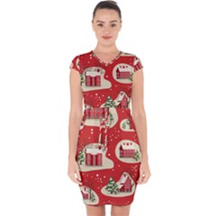 Christmas New Year Seamless Pattern Capsleeve Drawstring Dress  by Jancukart