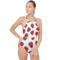 Seamless-pattern-fresh-strawberry High Neck One Piece Swimsuit View1