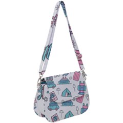 Transportation Seamless Pattern Saddle Handbag by Jancukart