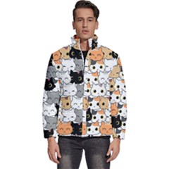Cute-cat-kitten-cartoon-doodle-seamless-pattern Men s Puffer Bubble Jacket Coat by Jancukart