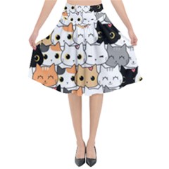 Cute-cat-kitten-cartoon-doodle-seamless-pattern Flared Midi Skirt by Jancukart