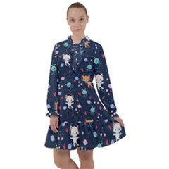 Cute-astronaut-cat-with-star-galaxy-elements-seamless-pattern All Frills Chiffon Dress by Jancukart