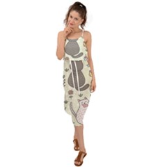 Funny Cartoon Cats Seamless Pattern Waist Tie Cover Up Chiffon Dress by Jancukart