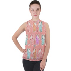 Cute-kawaii-kittens-seamless-pattern Mock Neck Chiffon Sleeveless Top by Jancukart