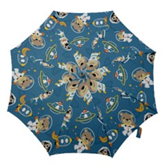 Seamless-pattern-funny-astronaut-outer-space-transportation Hook Handle Umbrellas (large) by Jancukart