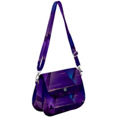 Egyptian-pyramids-night-landscape-cartoon Saddle Handbag by Jancukart