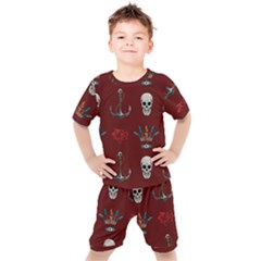 Tattoo-old-school-background-pattern Kids  Tee And Shorts Set by Jancukart