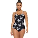 Crane-pattern Retro Full Coverage Swimsuit View1