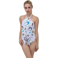Unicorns-rainbows-seamless-pattern Go With The Flow One Piece Swimsuit by Jancukart