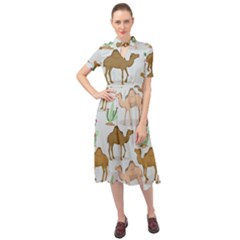 Camels-cactus-desert-pattern Keyhole Neckline Chiffon Dress by Jancukart