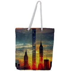 New York City Sunset Dusk Twilight Full Print Rope Handle Tote (large) by Wegoenart