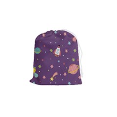 Space Travels Seamless Pattern Vector Cartoon Drawstring Pouch (small) by Wegoenart