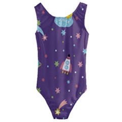Space Travels Seamless Pattern Vector Cartoon Kids  Cut-out Back One Piece Swimsuit by Wegoenart