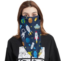 Big Set Cute Astronaut Space Planet Star Alien Rockets Ufo Constellation Satellite Moon Face Covering Bandana (triangle) by Wegoenart