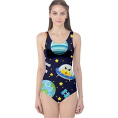 Space Seamless Pattern One Piece Swimsuit by Wegoenart