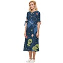 Seamless Pattern With Funny Alien Cat Galaxy Bow Sleeve Chiffon Midi Dress View2