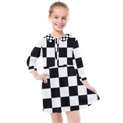 Chess Board Background Design Kids  Quarter Sleeve Shirt Dress by Wegoenart