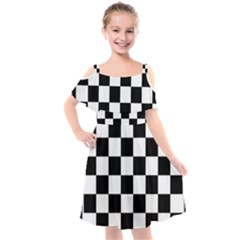 Chess Board Background Design Kids  Cut Out Shoulders Chiffon Dress by Wegoenart