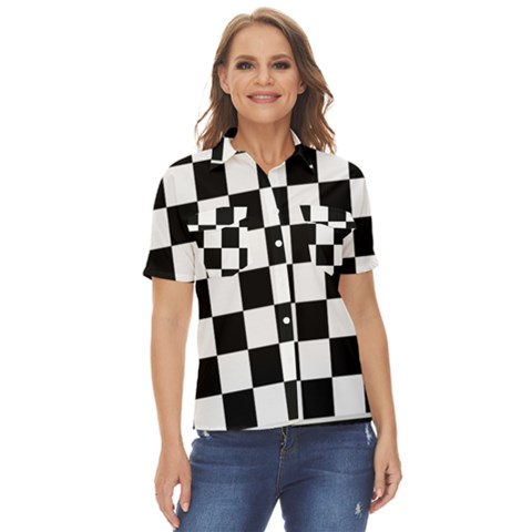 Chess Board Background Design Women s Short Sleeve Double Pocket Shirt by Wegoenart