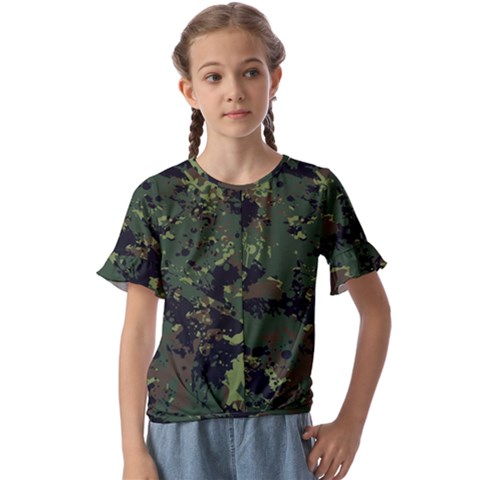 Military-background-grunge-style Kids  Cuff Sleeve Scrunch Bottom Tee by Wegoenart